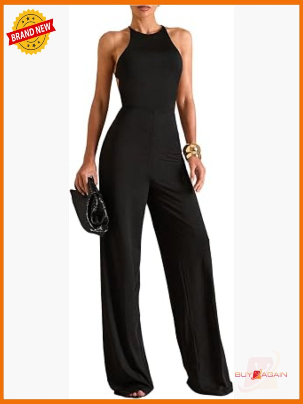 Women's Dressy Halter Jumpsuit Sleeveless Criss Cross Backless Wide Leg Long